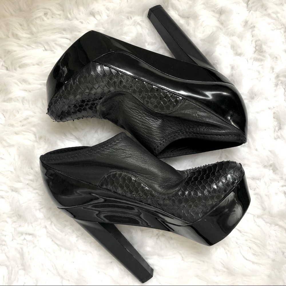 AUTHENTIC Pierre Hardy Black Snake Reptile Platform Ankle Booties 36.5